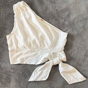 Free People One-Shoulder Crop Top XS White Tie Front Boho Bohemian Coastal